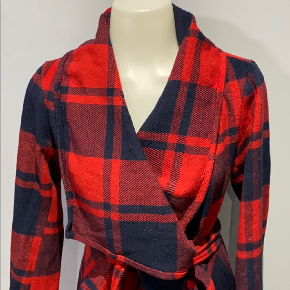 Gorgeous Red and Navy Plaid coat - Picture 3 of 5